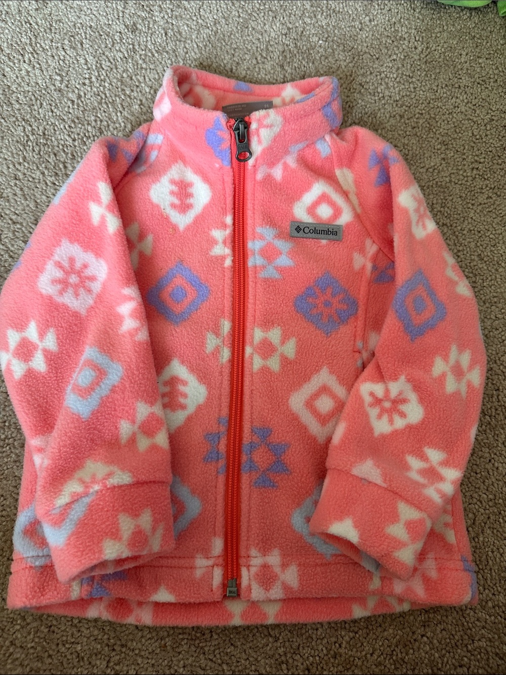 Columbia Kids Geometric Fleece Jacket Pink & Blue Girls 2T Like New